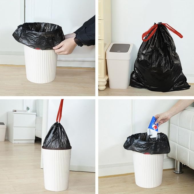 Teyyvn 13 Gallon Tall Kitchen Drawstring Trash Bag Black 220 Counts