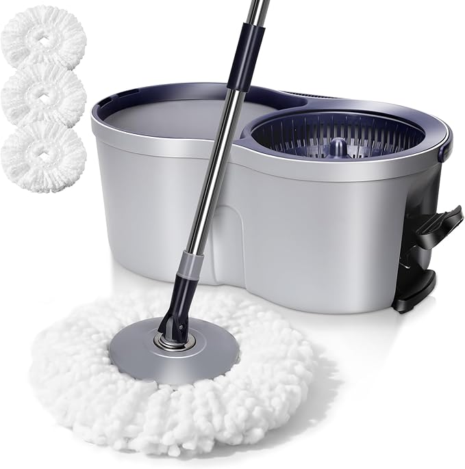 Spin Mop and Bucket SetMasthome EasyWring Microfiber Spin Mop with 3 Mop PadsPedal Spinning Mops and Bucket with Wringer Set for Floor Cleaning - Home &amp Office Suitable