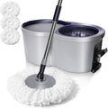 Spin Mop and Bucket SetMasthome EasyWring Microfiber Spin Mop with 3 Mop PadsPedal Spinning Mops and Bucket with Wringer Set for Floor Cleaning - Home &amp Office Suitable