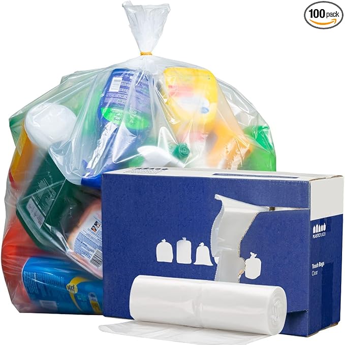 Plasticplace 40-45 Gallon Trash Bags │ 1.2 Mil │ Clear Heavy Duty Garbage Can Liners │ 40 x 46 (100 Count)