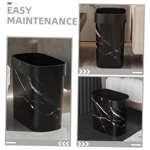 PRETYZOOM Elegant Marble Design Trash Can Compact Waste Basket Swing Lid for Bedroom Bathroom