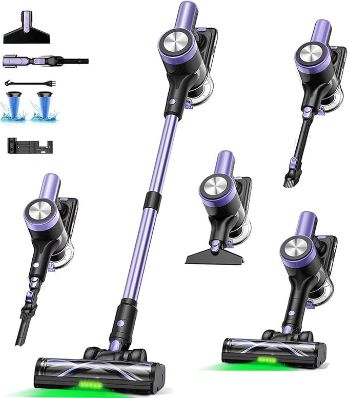 Cordless Vacuum Cleaner 46Kpa/55 Mins Vacuum Cleaners for Home Self-Standing Stick Vacuum Purple