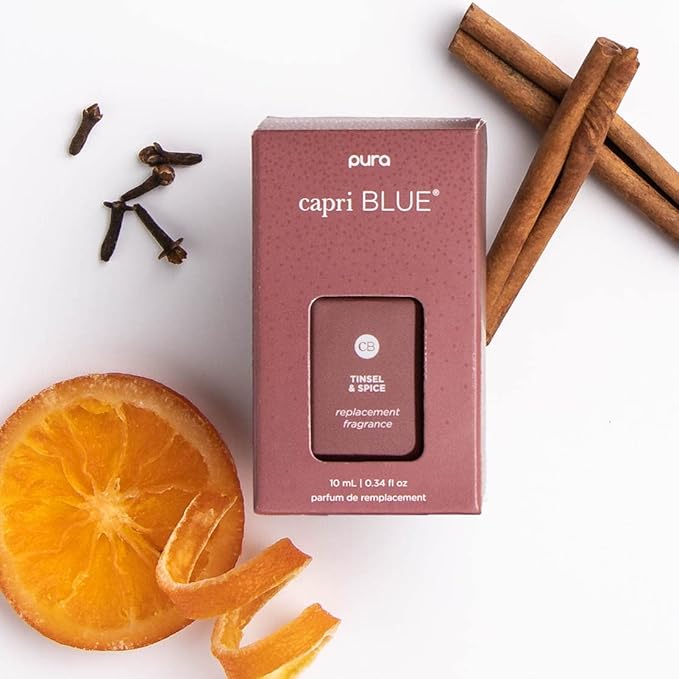 Capri Blue Pura Smart Home Plug-in Diffuser Refills – Includes 2 Capri Blue Pura Refills for Plug In Diffusers for Home - Long Lasting Luxury Scents - Tinsel &amp Spice (Pack of 2)