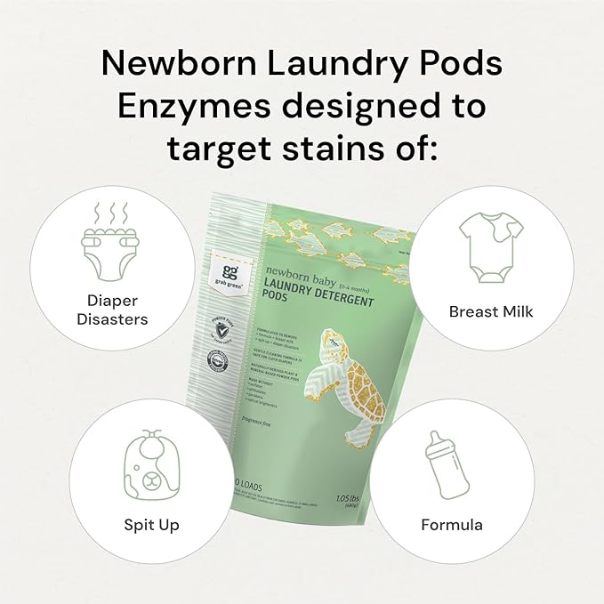 Grab Green Newborn Baby Laundry Detergent Pods 60 Loads Chamomile Mineral Based Non-Toxic Stain Remover