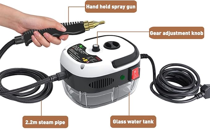 2500W High Pressure High Temperature Portable Handheld Steam Cleaner Household Air Steam Cleaner for Kitchen Furniture Bathroom CarSix Levels Adjustable