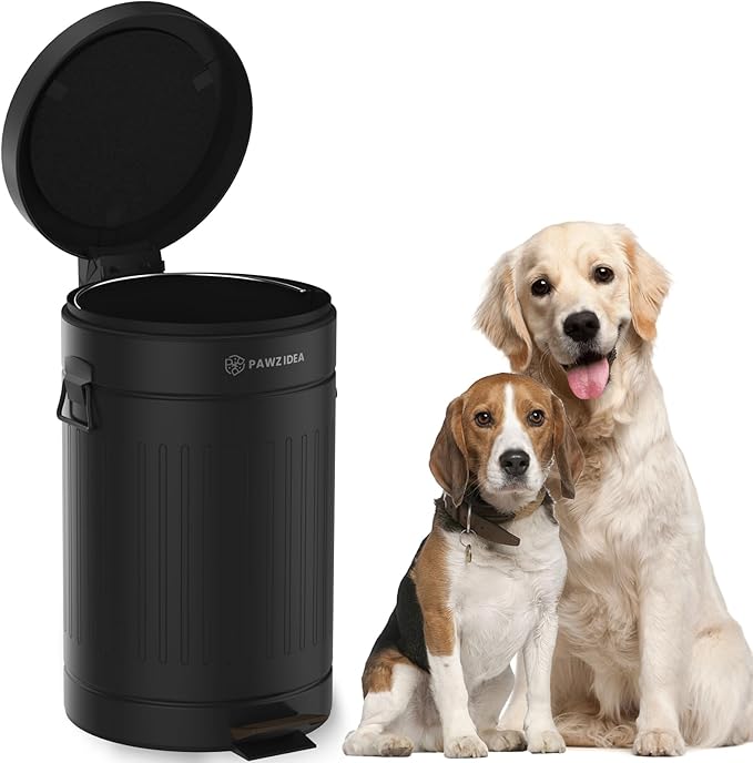 PAWZIDEA Dog Poop Trash Can Outside Odor Control 3.1 Gallon Outdoor Trash Can with Lid Waterproof Pet Waste Disposal Container Small Poop Bin Step Garbage Can 7.8in Activated Carbon Filter Black
