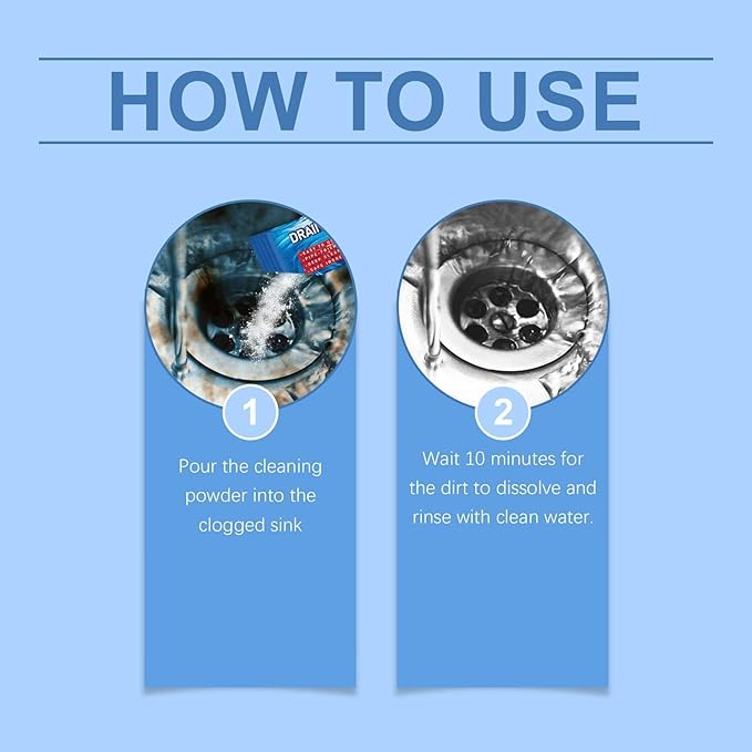 Drain Unclogging and Cleaning Powder - Kitchen &amp Bathroom Pipe Cleaner Removes Blockages Dirt Odors and Leaves A Fresh Scent(1PCS)