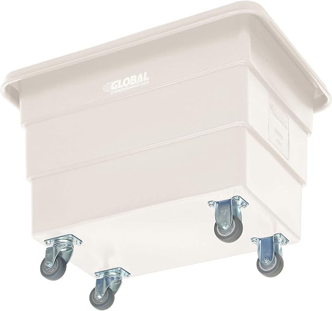 Global Industrial 6 Bushel Plastic Bulk Box Truck Direct Mount Base 500 lbs. Capacity 3 Non-Maring Rubber Casters White 33-2/5L x 23 W x 24-1/2H