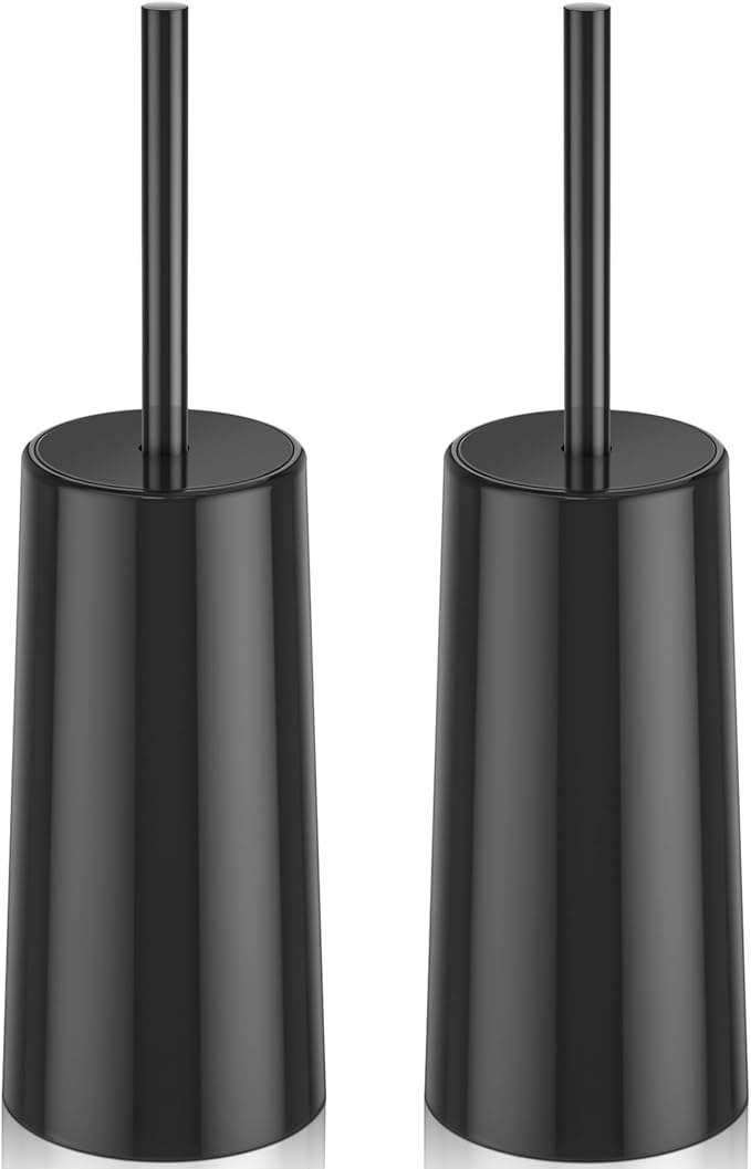 Toilet Brush and Holder 2 Pack Toilet Brush Stainless Steel Toilet Bowl Brush for Bathroom Toilet-Ergonomic ElegantDurable (Black)