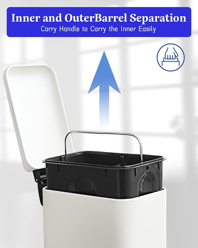 JM.YIPENG Bathroom Rubbish Bin 5 Litre Cosmetic Bin Small Waste Bin with Soft Close Lid Bathroom Bin for Toilet Bathroom Bedroom Living Room White