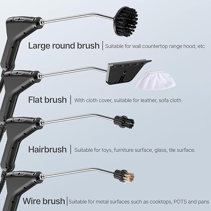 1500W Handheld Steam Cleaner - High Pressure Steamer with 1.2L Tank 3 Brush Heads 6-Speed Adjustable Fast 15s Heating for Kitchen and Home Cleaning