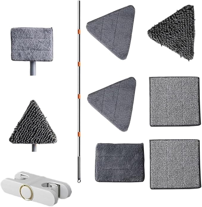 Triangle Microfiber Wall Cleaning Mop with Long Handle Adjustable Dry and Wet Dust for Floor Ceiling Window(Mop Set A)