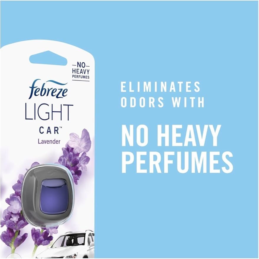 Febreze LIGHT Odor-Fighting Car Freshener Vent Clip Lavender 06 oz Pk of 3 and Storage Case Beige