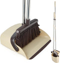 Broom and Dustpan Set Dustpan Combo with 51 Stainless Steel Long Handle Brooms with 5-Layer Soft Bristles for Home Office Kitchen Bathroom(Beige)