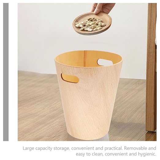 Garneck Wooden Trash Can Small Wastebasket Round 23X23X28Cm Desk Garbage Bin for Bedroom Office Table Use