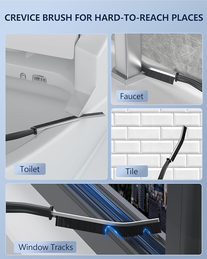 Leebein Electric Toilet Brush and Holder Set Electric Toilet Bowl Scrubber Kit with 8 Replaceable Brush Heads Disposable Toilet Brush with 6 Wand Cleaner Refills 2 Pcs Crevice Cleaning Brush