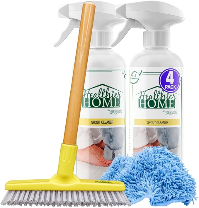CHOMP! Grout Cleaner Bundle Includes Grout Brush Refreshes Grout and Removes Stains on Tile Floors and Bathroom Walls &amp Kitchens (4 Pack Set)