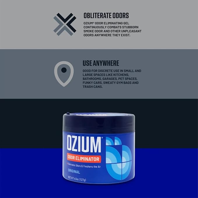 Ozium Air Sanitizer 4.5 oz Gel: Odor Eliminator for Strong Odor Car Air Freshener (Carbon Black 2 Packs)