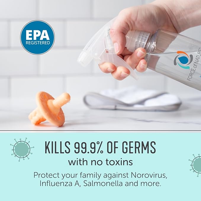 Force of Nature Multi-Purpose Cleaner Disinfectant &amp Deodorizer Year Supply Bundle - Reusable Bottle 50 Refills - EPA Registered Toxin-Free All-Purpose Natural Cleaning Supplies