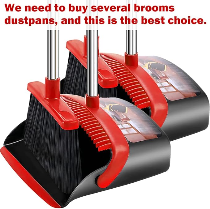 2-Pack is More economicalBrooms with Dustpan Combo Set with 52 Long Handle Dustpan Teeth with self-Cleaning Function Indoor and Outdoor Sweeping Perfect for Home Office (Large/Red /2-Pack)