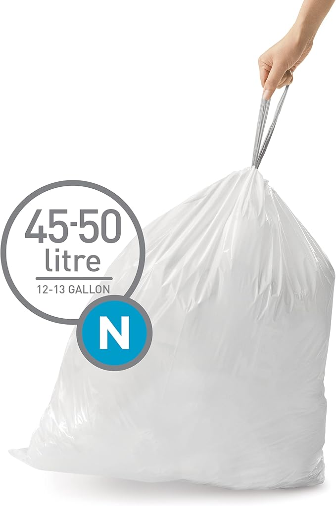 simplehuman Code N 200 Count Genuine Custom Fit Liners Drawstring Trash Bags 30 Liter / 8 Gallon White