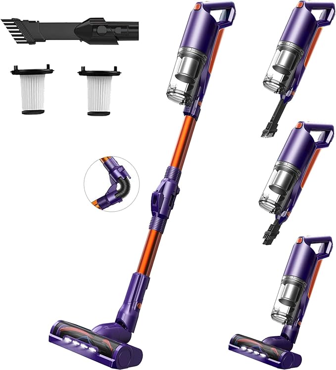 whall Cordless Vacuum Cleaner Upgraded Strong Suction Brushless Motor Cordless Stick Vacuum Cleaner Lightweight Handheld Vacuum for Home Pet Hair Carpet Hard Floor up to 55mins RuntimePurple