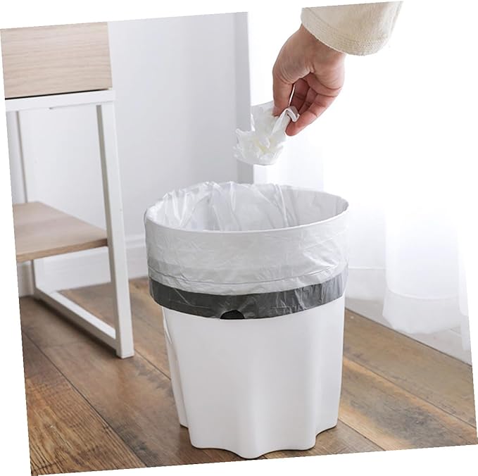 VICASKY 90pcs Drawstring Trash Bags Disposable Garbage Bags with Handles for Kitchen and Bathroom Use Gray and White Color Random Styles Random Color