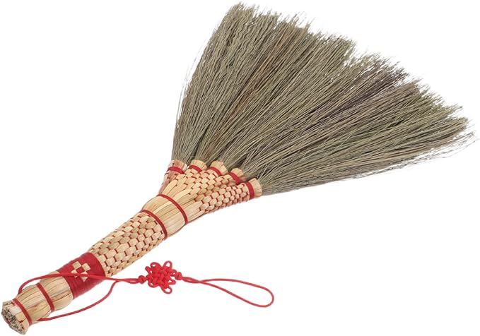 Happyyami Mini Grass Broom Dusting Brush Soft Bristle Desk Brush for Desktop Cleaning Natural Broom for Office