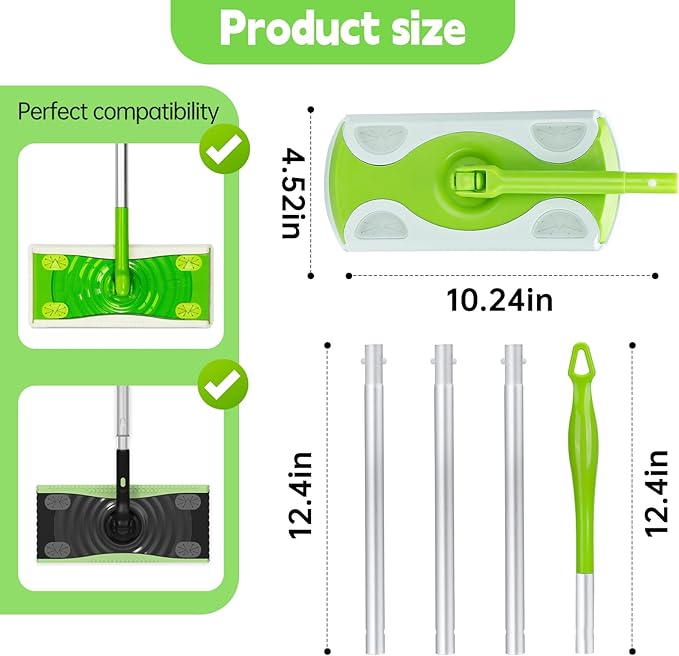 2-Pack Extra Long Detachable Mop Handles Green Compatible with Swiffer Dry &amp Wet Mops Easy to Install &amp Replace