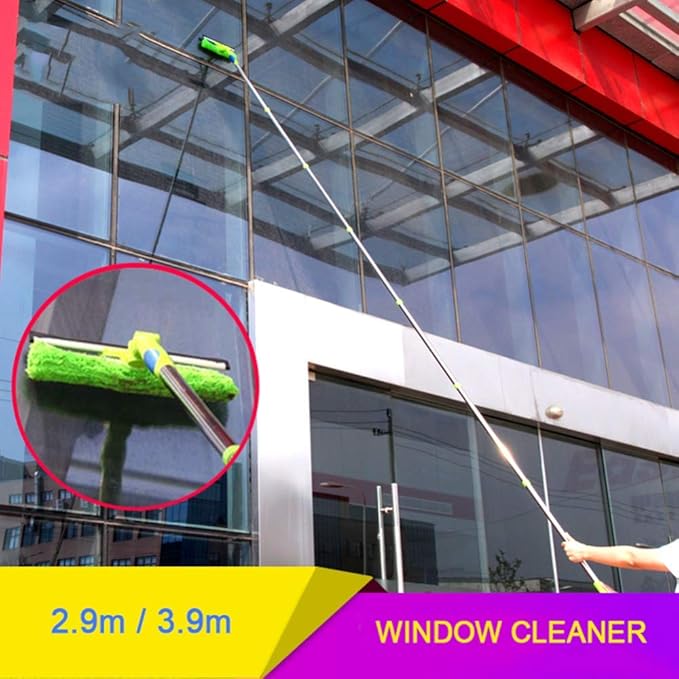 Telescopic Window Cleaner 2.9m/3.9m Cleaning Kit with Extension Pole High Altitude Glass Cleaning Microfiber Feather Duster/3.9m (3.9m)