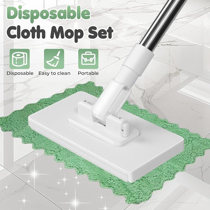 Disposable Dust Mop with 10 Reusable Cloths Snap Grip Mini Mop Zero Touch Lazy Mops Wet and Dry Automatic Gripping Adjustable Handle with 2 Length (29″ / 41″ ) for Multi Cleaning (41″)