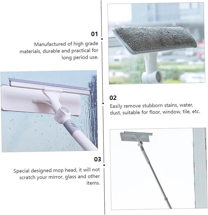 CHILDWEET 1Pc Multifunctional Window Cleaning Wiper Mop with Ergonomic Handle Durable Non Head for Bathroom Glass and Floor Design