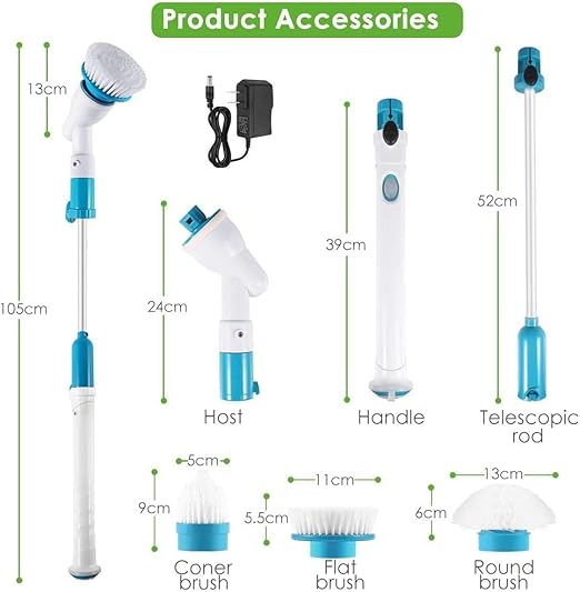 Spin Scrubber 360 Cordless Tub and Tile Scrubber Multi-Purpose Power Surface Cleaner with 3 Replaceable Cleaning Scrubber Brush Heads 1 Extension Arm and Adapter