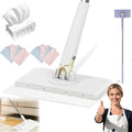 28/36in No Wash Lazy Mop Wet and Dry Snap Grip Mini Mop Zero Touch Mini Mops Convenient Automatic Cloths Changing Mops 360° Dust Mop with Reusable Cloths for Home (White*1+Cloth*10 28in)