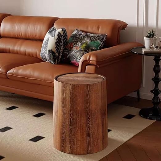 Alipis Slim Kitchen Garbage Can Swing Lid Imitation Wood Grain Trash Bucket 12l Capacity Home Office Waste Basket