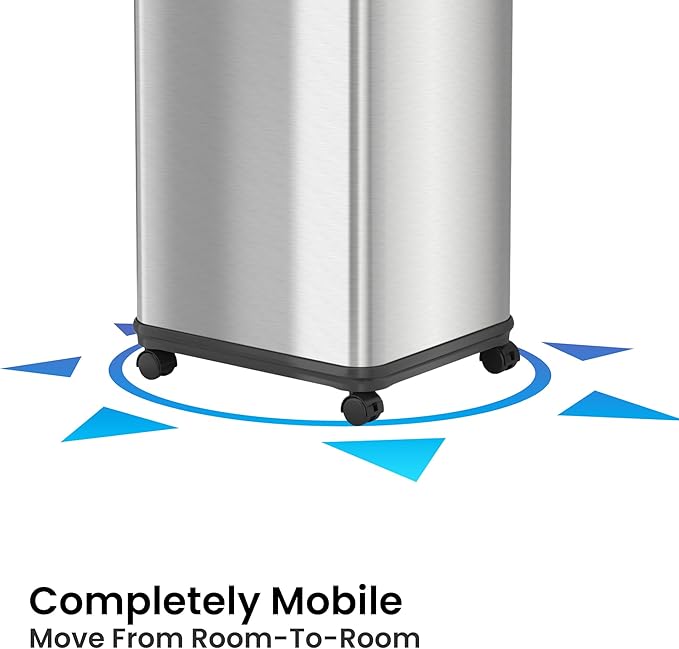 iTouchless Glide 13 Gallon Sensor Garbage Can with Wheels and Odor Control System Stainless Steel Automatic Kitchen Bin and Office Trash Bin (Powered by Battery or Optional AC Adapter)
