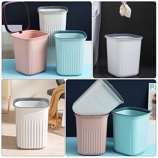 Small Household Trash Can Set 3pcs Plastic Wastebaskets Without Lid Blue Pink White for Bedroom Office Living Room Garbage Container