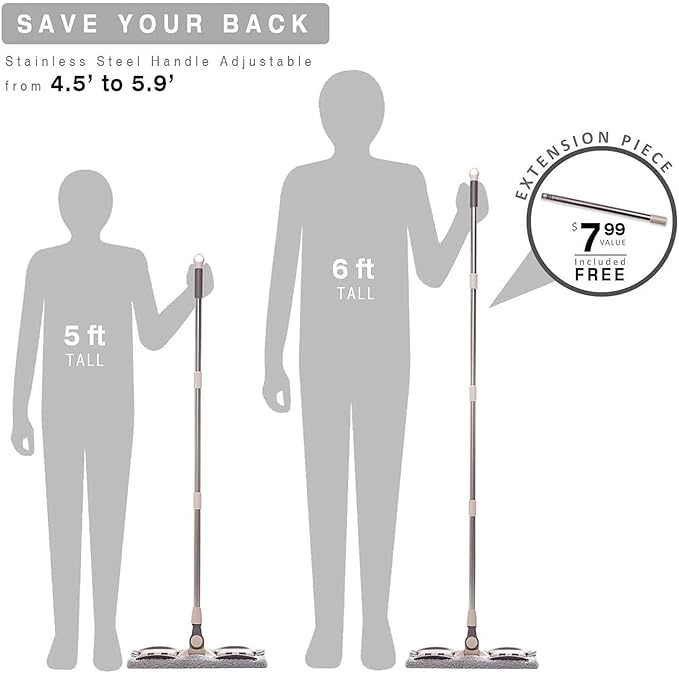 Flat mop with 4 Pads Foldable Scraper 360-degree rotatable Aluminum Alloy Frame Easy-to-Twist Flat