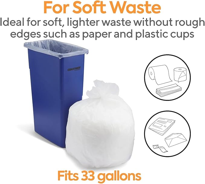 Professional 30-33 Gallon Trash Bag 33 x 40 High Density 16 mic Natural 250 Bags/Box