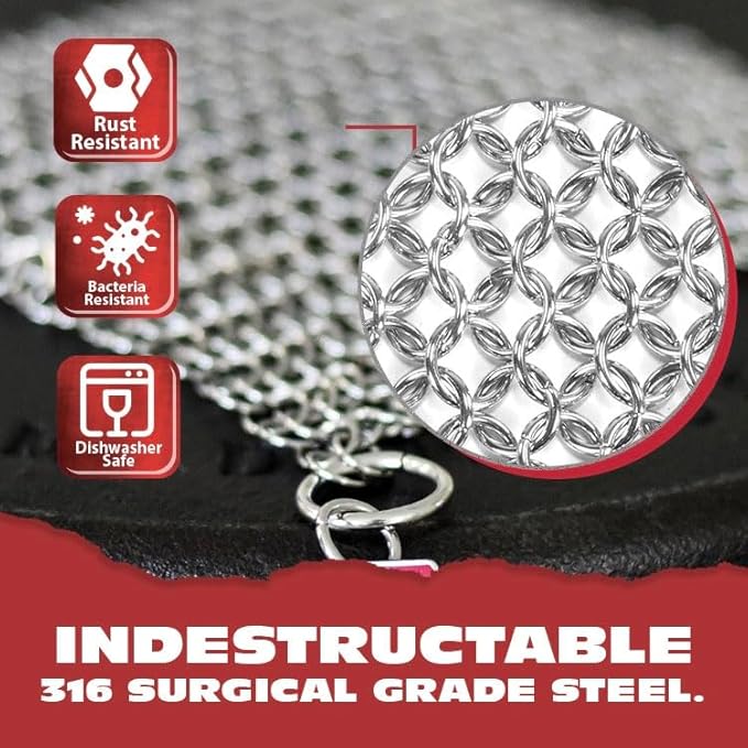Knapp Made Chainmail Dishcloth 7”x5” - Replace Your Dirty Sponge - All Purpose Kitchenware Pots &amp Pans Cleaner - Lasts a Lifetime