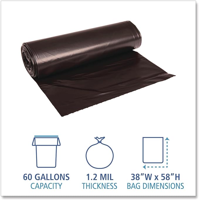 Heavy-Duty Black Trash Bags | 60 Gallon Capacity Garbage Can Liners 50 Count Bulk Pack