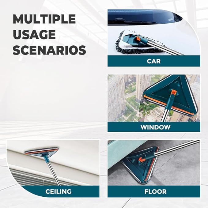 Wall Cleaner Mop with Long Handle 2025 Upgrade 360° Rotatable Adjustable Triangle Cleaning Mop Extendable Wall Washer Cleaner Tool for Floor Walls Ceilings and Baseboards (Blue Set A)
