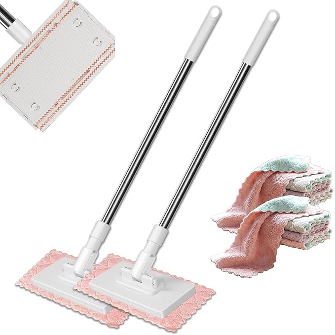 Snap Grip Mini Mop Zero Touch Mini Mops Retractable Gap Dust Cleaner Flat Mops with Locking Head &amp Sweeping Cloths 39' Long Handle Mopping Sweeper Stick for Multi Cleaning No Wash (2mop+8cloth