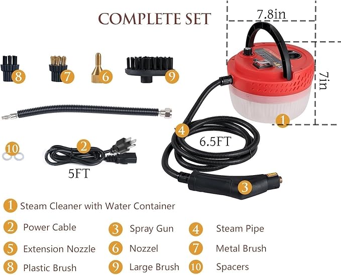 Handheld Steam Cleaner 2500W Powerful Steamer for Cleaning Home Upholstery Car and More 15s Heat-Up Portable Steam Cleaner for Deep &amp Multi-Surface Cleaning (Red)