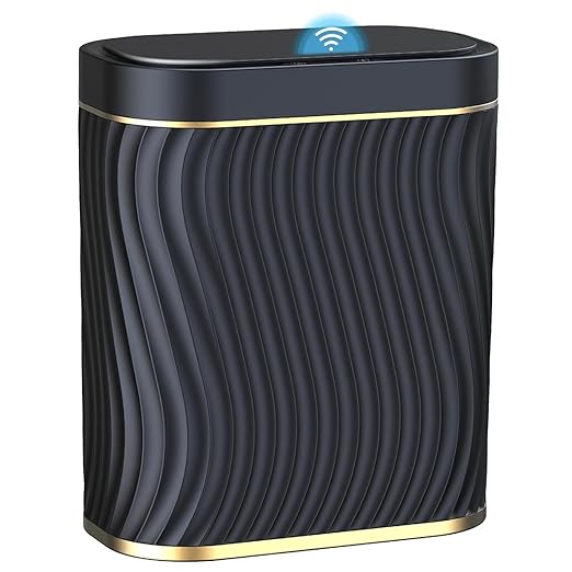 steo spce Automatic Motion Sensor Bathroom Small Trash Can with Lid 2.6 Gallon Black Touchless Slim Garbage Can Smart Waterproof Trash Bin for Bedroom Restroom Living Room Office