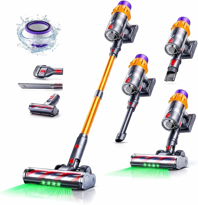 Cordless Vacuum Cleaner 550W/45000PA/55Mins Lightweight Stick Vacuum for Home LED Display and Green Headlights 6-Stages Filtration Self-Standing Vacuum for Hard Floor Carpet