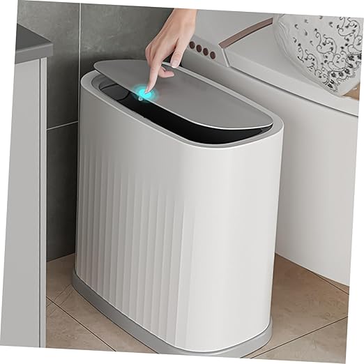 Happyyami Slim Plastic Trash Can Press Lid Small Wastebasket Kitchen Bathroom Garbage Container Bin