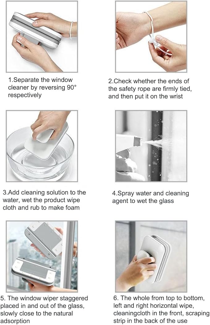 Magnetic Glass Wiper Effort Saving Double Sided Window Brush with Comfortable Grip Cleaning Tool Brush for Window Glass Cleaning