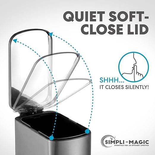 6L/1.6G Stainless Steel Bathroom Trash Can with Hands-Free Foot Pedal Quiet Soft-Close Lid Compact Space-Saving Size