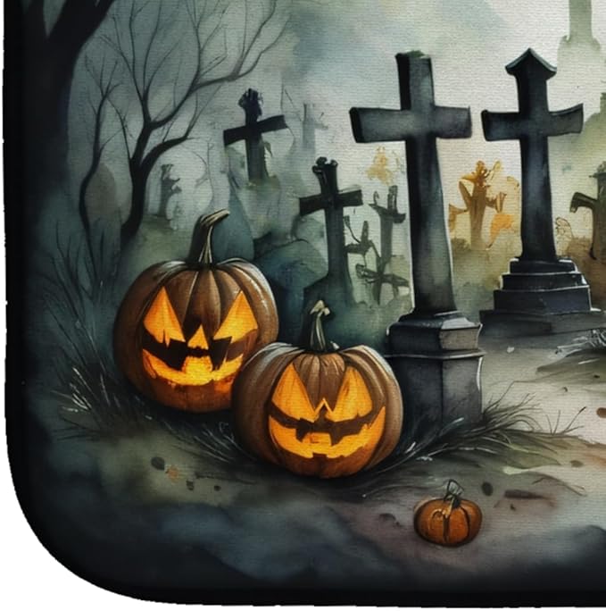 Caroline's Treasures DAC2216DDM Graveyard Spooky Halloween Dish Drying Mat Absorbent Dish Drying Mat Pad for Kitchen Counter Dish Drainer Mat for Countertop 14 x 21 Multicolor